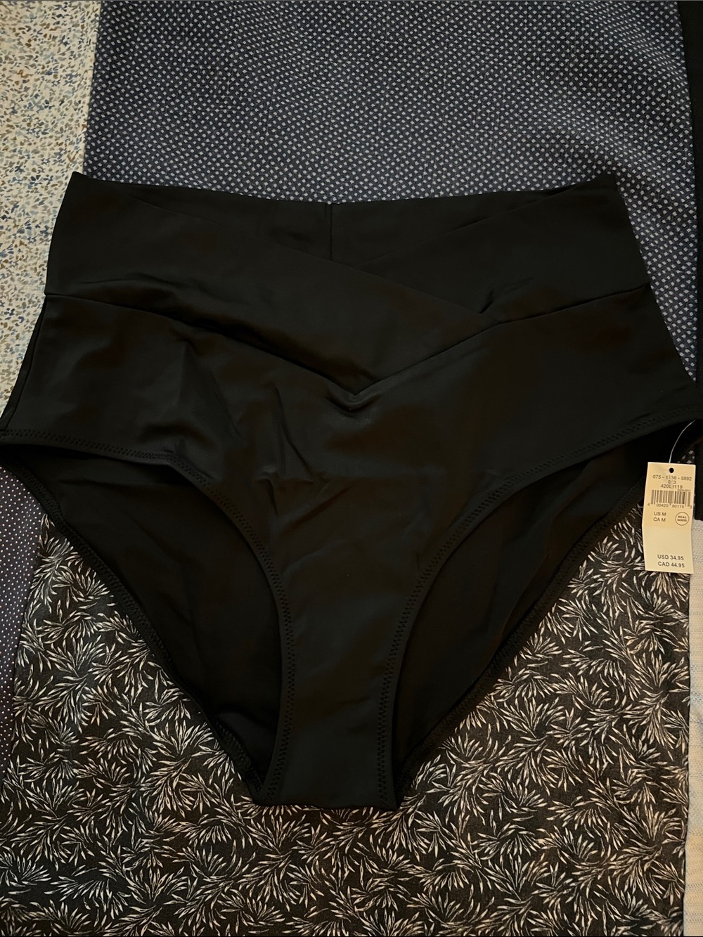 aerie Crossover high waisted Black Bikini Bottoms